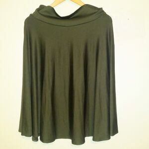 A'Nue Ligne Small Mock Neck Poncho Cape-Dark Green-Slinky-Lagenlook-USA Made